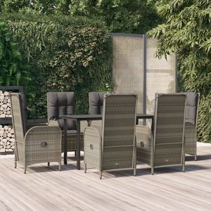 vidaXL Set mobilier de grădină cu perne, 7 piese, negru/gri, poliratan imagine