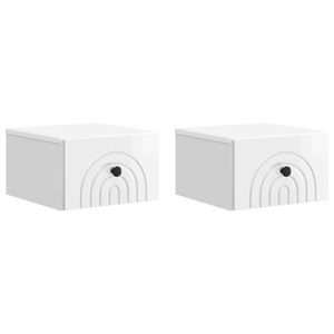 vidaXL Dulap de noapte suspendat cu sertar 2 pcs Alb foarte lucios imagine