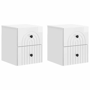 vidaXL Dulap de noapte suspendat cu sertar 2 pcs Alb foarte lucios imagine