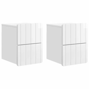 vidaXL Dulap de noapte suspendat cu sertar 2 pcs Alb foarte lucios imagine