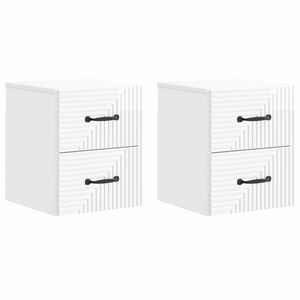 vidaXL Dulap de noapte suspendat cu sertar 2 pcs Alb foarte lucios imagine