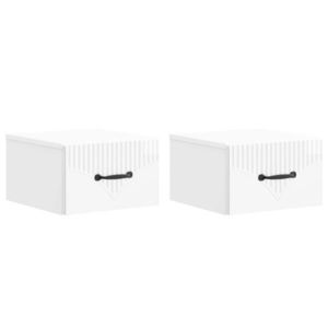 vidaXL Dulap de noapte suspendat cu sertar 2 pcs Alb foarte lucios imagine