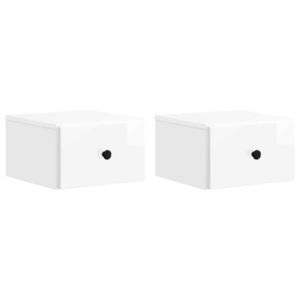 vidaXL Dulap de noapte suspendat cu sertar 2 pcs Alb foarte lucios imagine