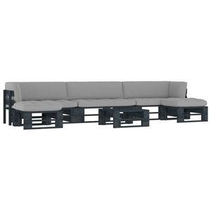 vidaXL Set mobilier paleți cu perne, 6 piese, negru, lemn pin tratat imagine
