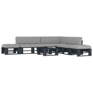vidaXL Set mobilier paleți cu perne, 6 piese, negru, lemn pin tratat imagine