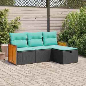 vidaXL Set mobilier de grădină cu perne, 4 piese, negru, poliratan imagine