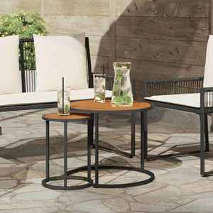 vidaXL Set de măsuțe de cafea 2 pcs Natural și Negru 55 x 55 x 45 cm imagine