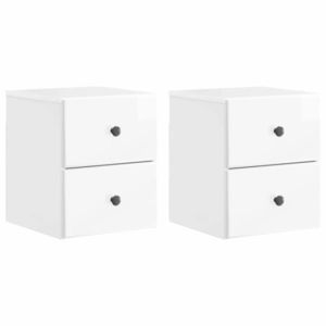 vidaXL Dulap de noapte suspendat cu sertar 2 pcs Alb foarte lucios imagine
