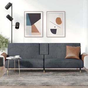 vidaXL Canapea extensibilă cu suporturi de pahar, gri închis, catifea imagine
