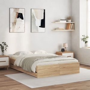 vidaXL Cadru de pat cu sertare stejar sonoma 135x190 cm lemn prelucrat imagine