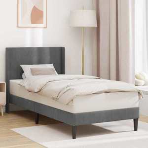 vidaXL Cadru de pat cu headboard Gri închis 90 x 190 cm Catifea imagine