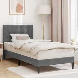 vidaXL Cadru de pat cu headboard Gri închis 90 x 190 cm Catifea imagine