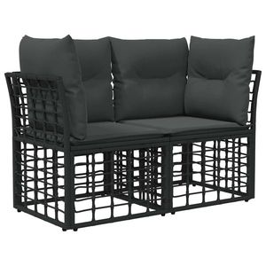 vidaXL Loveseat pentru exterior 2 pcs Negru și Gri închis poliratan imagine
