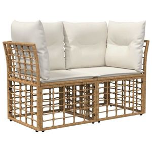 vidaXL Loveseat pentru exterior 2 pcs Alb Natural și Crem poliratan imagine