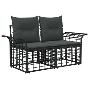 vidaXL Loveseat pentru exterior 2 pcs Negru și Gri închis poliratan imagine