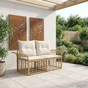 vidaXL Loveseat pentru exterior 2 pcs Alb Natural și Crem poliratan imagine