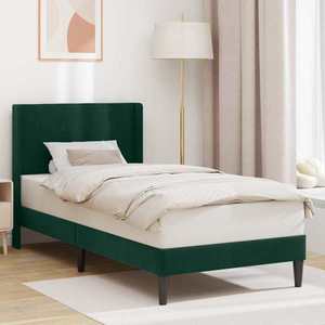 vidaXL Cadru de pat cu headboard Verde închis 90 x 200 cm Catifea imagine