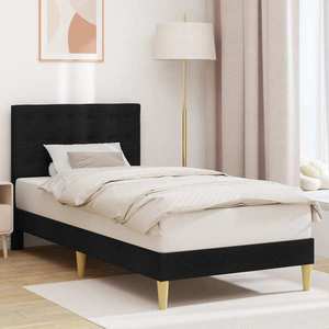 vidaXL Cadru de pat cu headboard Negru 90 x 200 cm Țesătură imagine