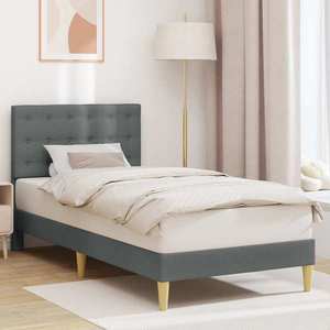 vidaXL Cadru de pat cu headboard Gri închis 100 x 200 cm Țesătură imagine