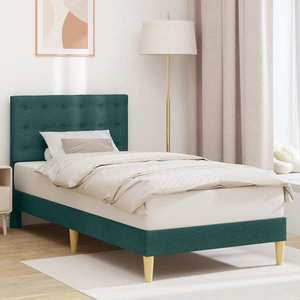vidaXL Cadru de pat cu headboard Verde închis 100 x 200 cm Țesătură imagine