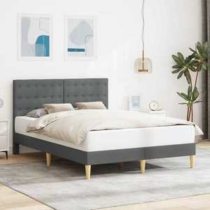 vidaXL Cadru de pat cu headboard Gri închis 120 x 200 cm Țesătură imagine