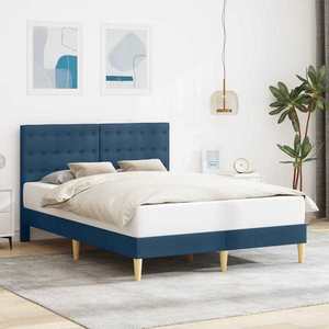 vidaXL Cadru de pat cu headboard albastru 140 x 190 cm țesătură imagine