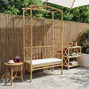 vidaXL Arc de Grădină cu Bancă Alb crem 115 x 50 x 205 cm Bambus imagine