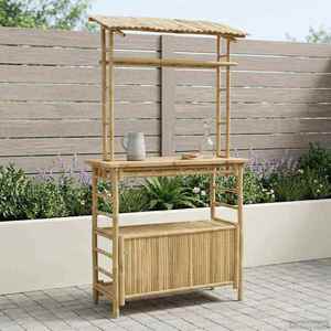 vidaXL Masă de bar exterioară cu raft natural 110 x 50 x 210 cm Bambus imagine
