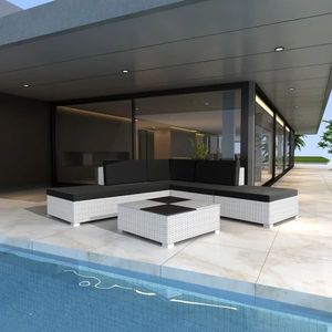 vidaXL Set mobilier de grădină cu perne, 6 piese, alb, poliratan imagine