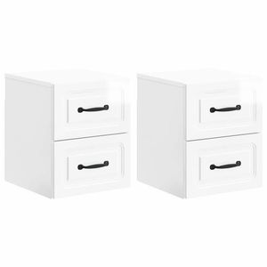 vidaXL Dulap de noapte suspendat cu sertar 2 pcs Alb foarte lucios imagine