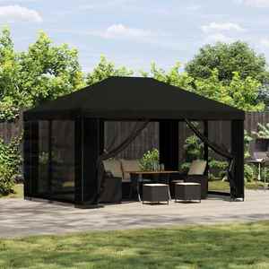 vidaXL Foișor 4 × 3 m Negru Poliester și oțel 190 gsm imagine