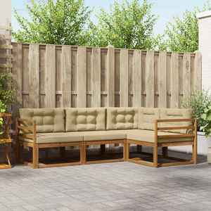 vidaXL Set de canapele de exterior cu pernă 4 pcs Natural și Bej imagine