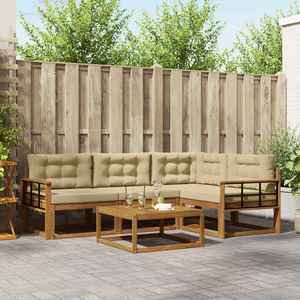 vidaXL Set de canapele de exterior cu pernă 5 pcs Natural și Bej imagine