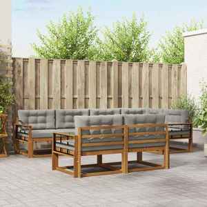 vidaXL Set de canapele de exterior 7 pcs Natural și gri deschis imagine
