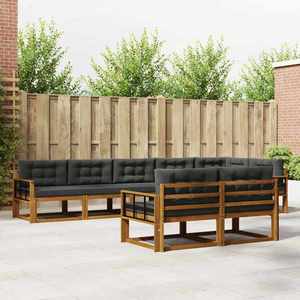 vidaXL Set de canapele de exterior cu pernă 8 pcs Natural și Antracit imagine