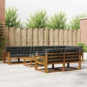 vidaXL Set de canapele de exterior cu pernă 9 pcs Natural și Antracit imagine