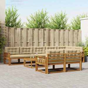 vidaXL Set de canapele de exterior cu pernă 9 pcs Natural și Bej imagine