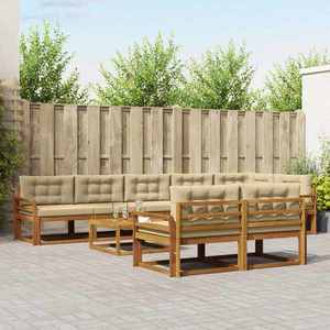 vidaXL Set de canapele de exterior cu pernă 9 pcs Natural și Bej imagine
