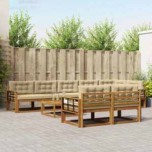 vidaXL Set de canapele de exterior cu pernă 9 pcs Natural și Bej imagine