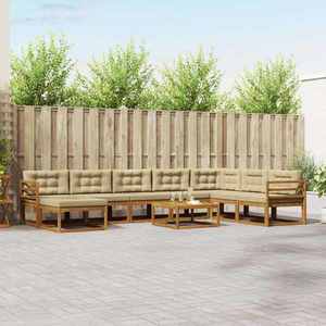 vidaXL Set de canapele de exterior cu pernă 9 pcs Natural și Bej imagine