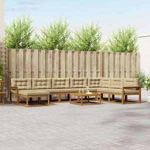 vidaXL Set de canapele de exterior cu pernă 9 pcs Natural și Bej imagine