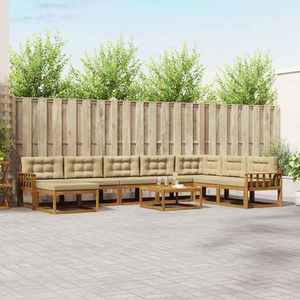 vidaXL Set de canapele de exterior cu pernă 9 pcs Natural și Bej imagine