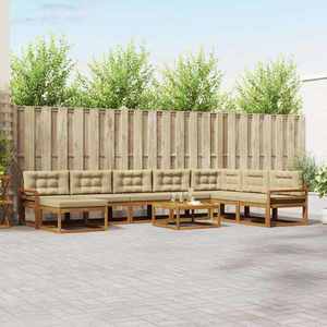 vidaXL Set de canapele de exterior cu pernă 9 pcs Natural și Bej imagine