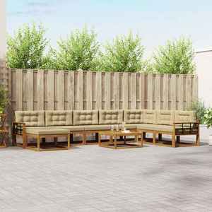 vidaXL Set de canapele de exterior cu pernă 9 pcs Natural și Bej imagine
