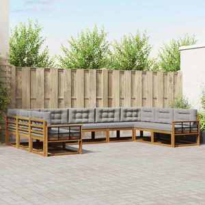 vidaXL Set de canapele de exterior 9 pcs Gri natural și deschis imagine