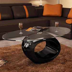 vidaXL Măsuță de cafea cu blat oval din sticlă, negru lucios imagine