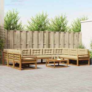 vidaXL Set de canapele de exterior cu pernă 10 pcs Natural și Bej imagine