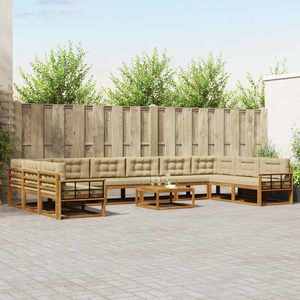 vidaXL Set de canapele de exterior cu pernă 11 pcs Natural și Bej imagine