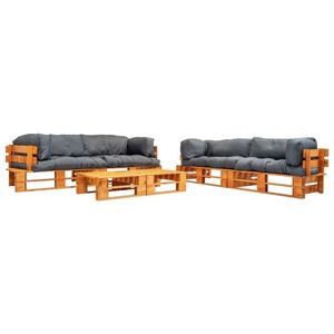vidaXL Set mobilier de grădină paleți cu perne gri, 6 piese, lemn imagine
