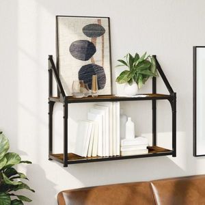 vidaXL Raft cu 2 niveluri, stejar afumat, 60x21x51 cm, lemn prelucrat imagine
